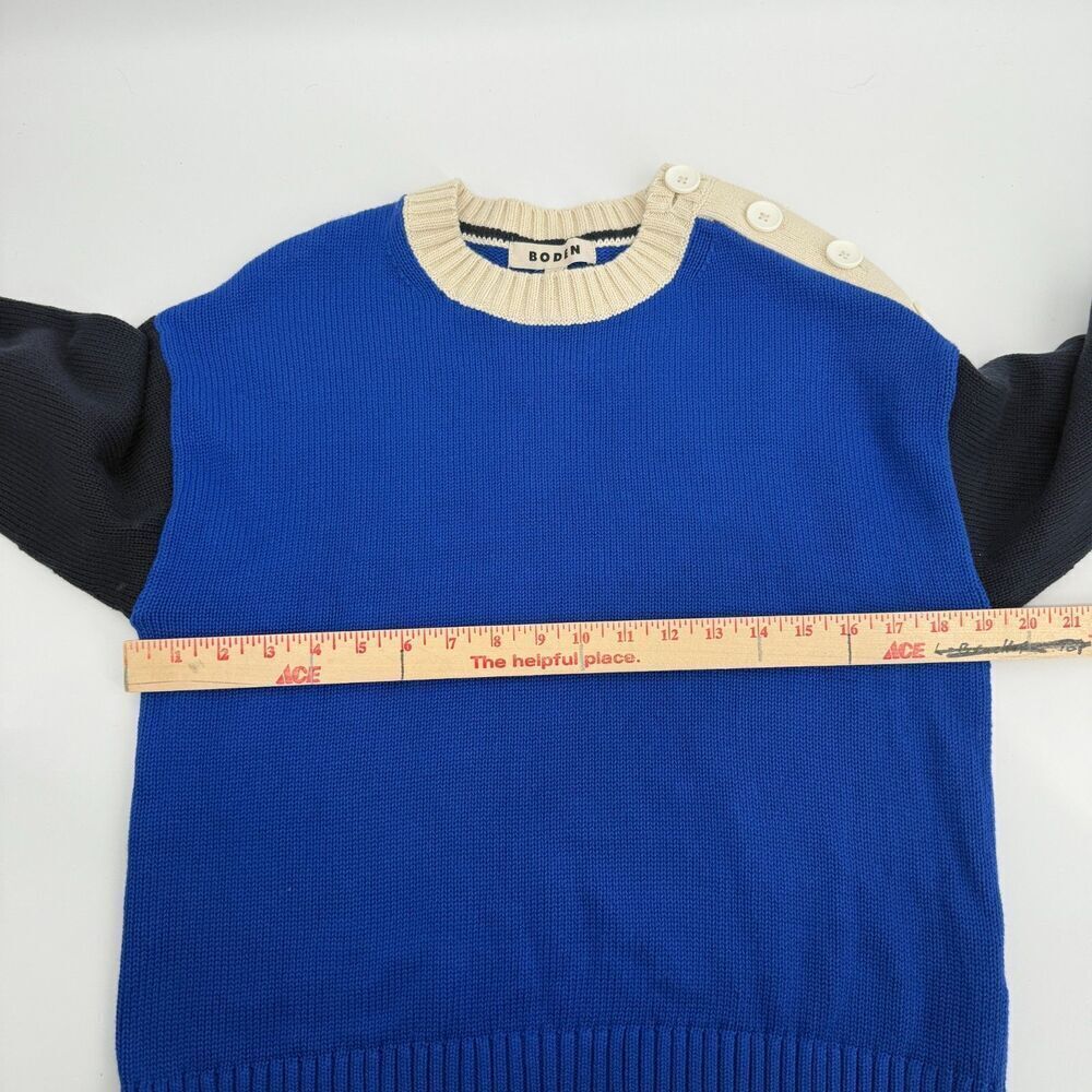 Boden Women's Blue Jemma Chunky 100% Cotton Sweater Colorblock Buttons Size S - Picture 7 of 8
